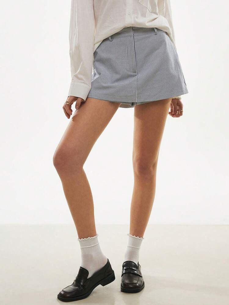 Poéselle Women's Casual Commuter Striped Shorts Cotton Skirt, Casual For Women , Summer For Women, Suitable For Daily, Office, And Vacation Wear, Spring/Summer | SHEIN