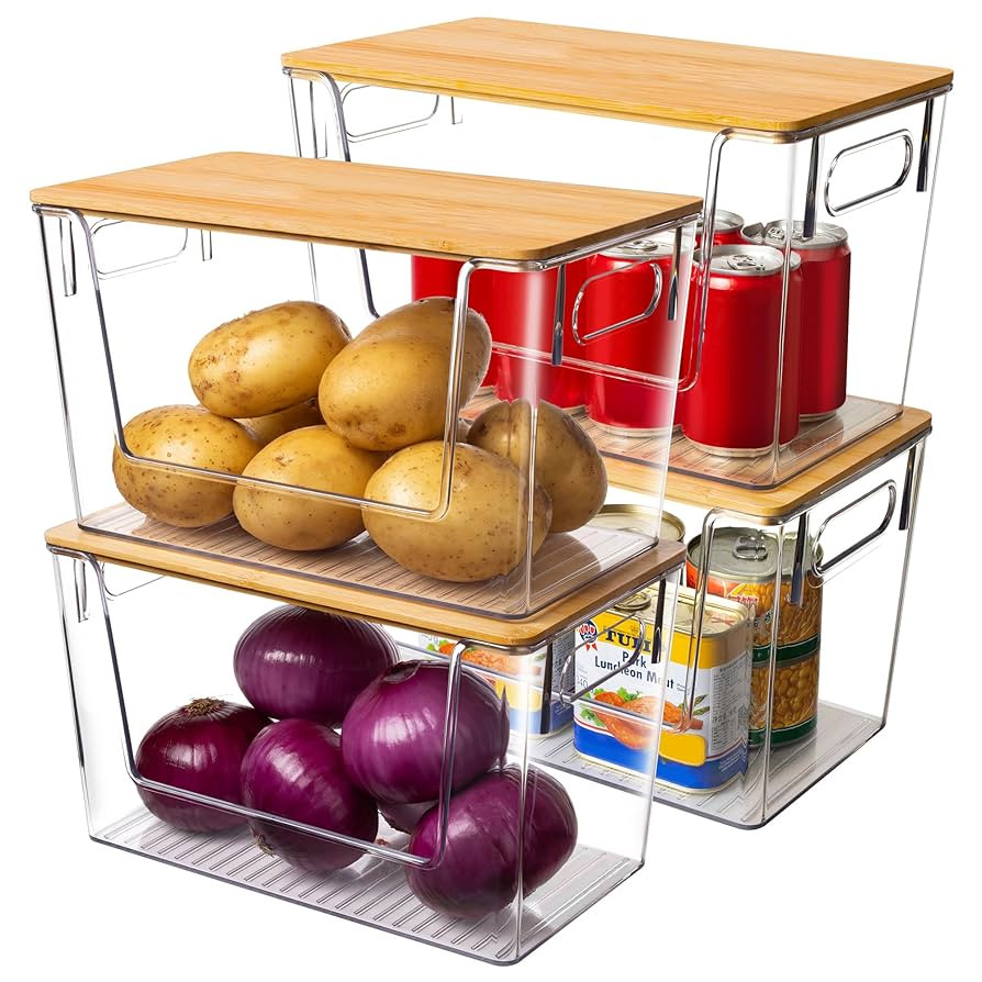 Tiawudi Pantry Organizers Storage, 4 Set Stackable Kitchen Counter Organizers for Onion, Potato, ... | Amazon (US)