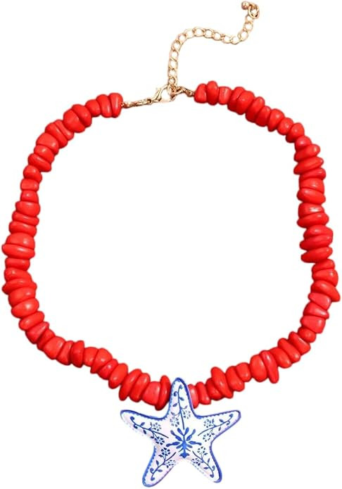 Boho Beaded Shell Necklace for Women Starfish Pendant Beach Jewelry with Lobster Clasp and Extend... | Amazon (US)