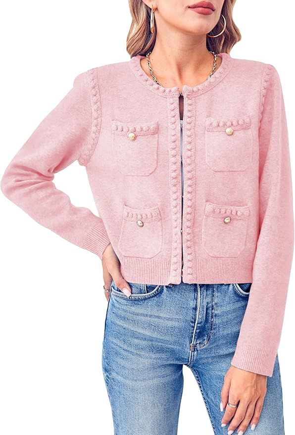 Esobo Womens Knit Cardigan Sweaters 2023 Fall Open Front Long Sleeve Cropped Casual Jacket Outerw... | Amazon (US)