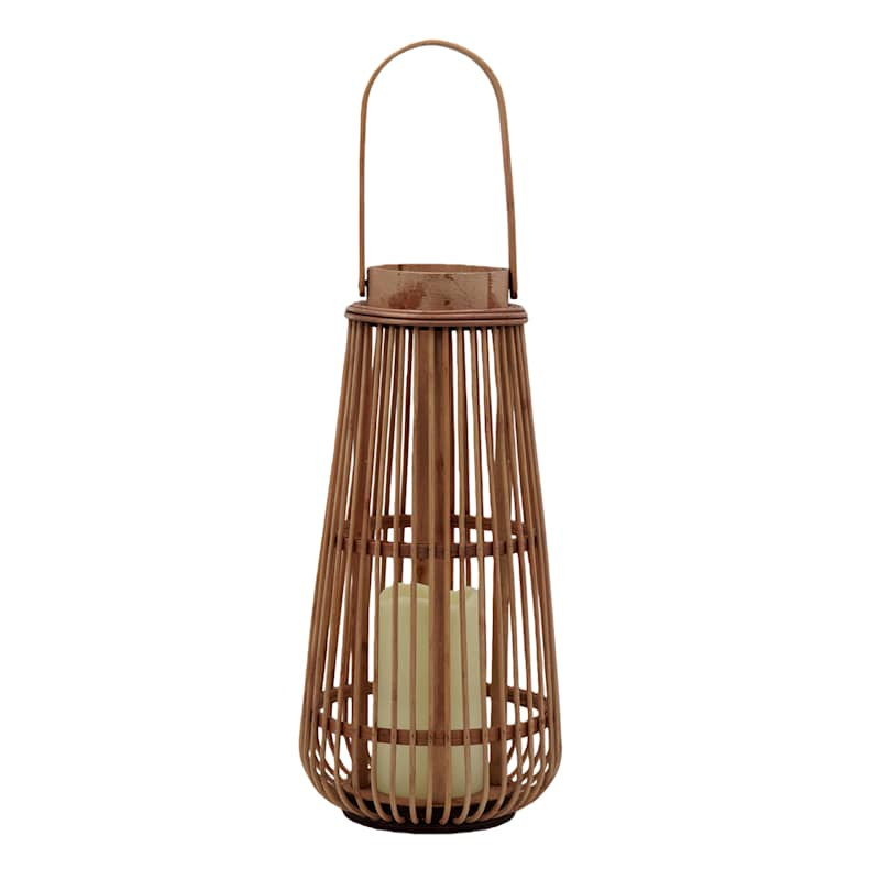 Brown Rattan LED Lantern, 7x15 | At Home