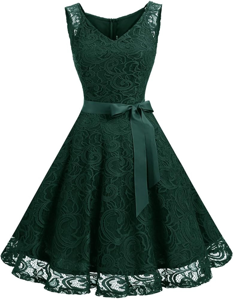 Dressystar Women Floral Lace Bridesmaid Party Dress Short Prom Dress V Neck | Amazon (US)