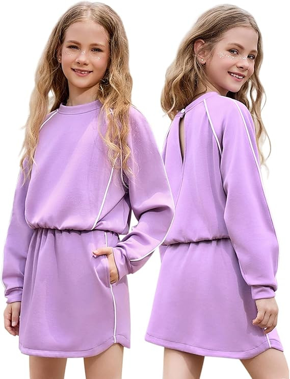 Girl Cropped Tracksuits 2 Piece Long Sleeve Skirt Sets Jogger Sweatshirt Open Back Skorts Set | Amazon (US)
