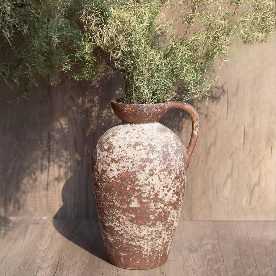 Brown Ceramic Rustic Farmhouse Vase Jug Pitcher with Handle, Distressed Antique Terracotta Potter... | Amazon (US)