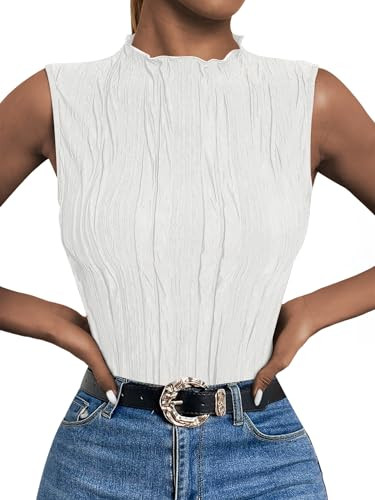 LILLUSORY Women's Mock Neck Business Casual Tank Tops Sleeveless Ruched Work Blouse Fitted 2024 T... | Amazon (US)
