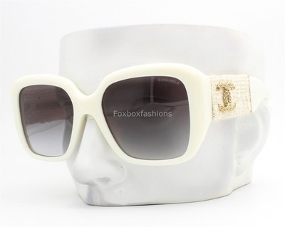 Chanel Sunglasses Creamy White Tweed Gold CC Logo ch5512A 1255/S6 w/case NWT | eBay US