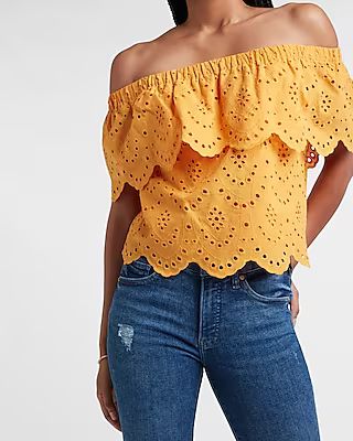 Scalloped Eyelet Lace Off The Shoulder Top | Express