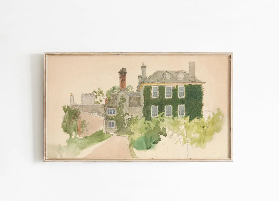 Frame TV Art Spring, Textured European Architectural Sketch Green Modern Vintage, Downloadable Tv... | Etsy (US)