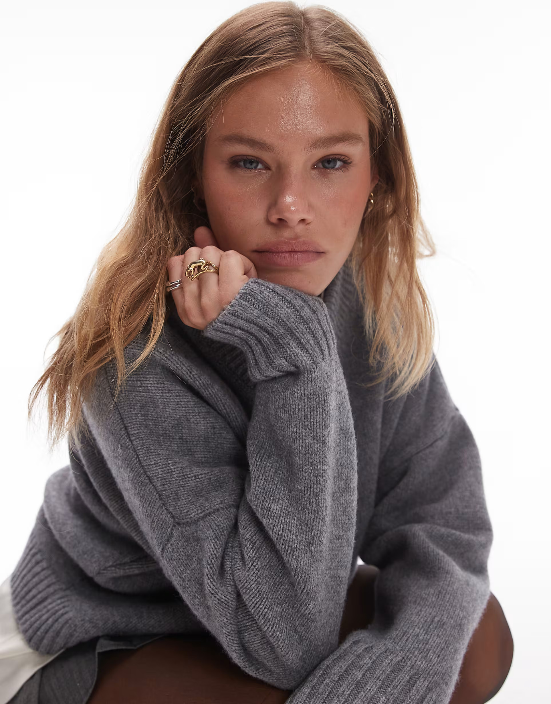 Topshop knitted premium 100% lambswool v-neck relaxed jumper in dark grey | ASOS (Global)