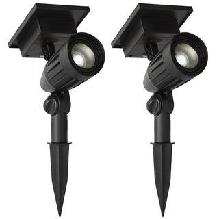 Hampton Bay Solar 50 Lumens Black Outdoor Integrated LED Adjustable Beam Spotlight (2-Pack); Weat... | The Home Depot