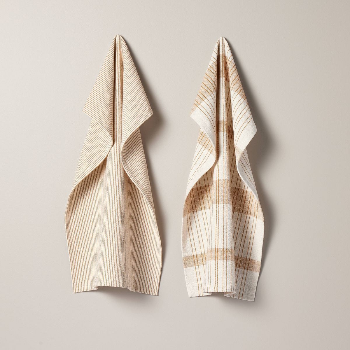 2ct Offset Plaid & Stripe Kitchen Towels Tan/Natural - Hearth & Hand™ with Magnolia | Target