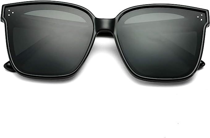 DeBuff Polarized Women Oversized Sunglasses Square Horn Rimmed Stylish Shades with Flat Lens | Amazon (US)