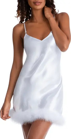 In Bloom by Jonquil Hope Faux Feather Trim Satin Chemise | Nordstrom | Nordstrom