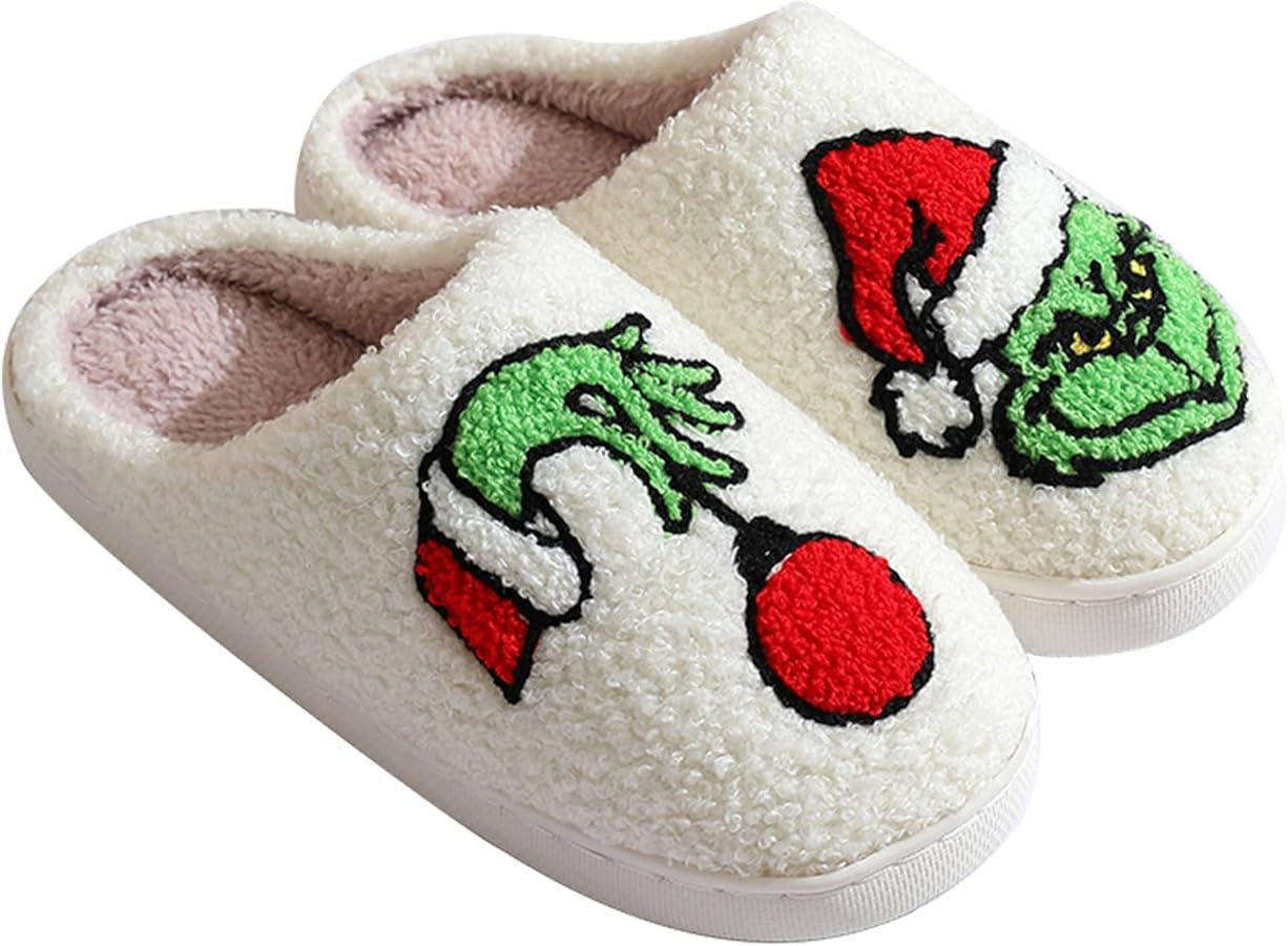 Christmas Slippers For Women Men Soft Plush Fuzzy Cozy House Bedroom Warm Reindeer Cute Holiday S... | Amazon (US)