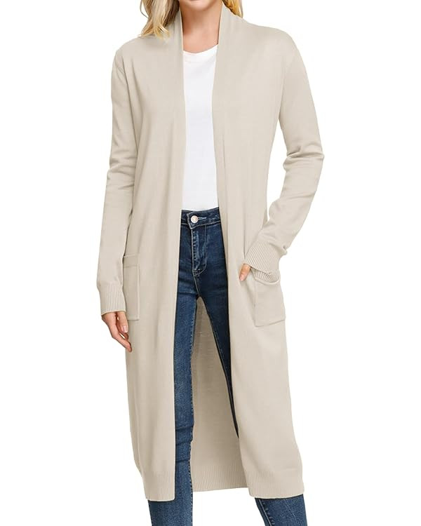 GRACE KARIN Essential Solid Open Front Maxi Long Knitted Cardigan Sweater for Women | Amazon (US)