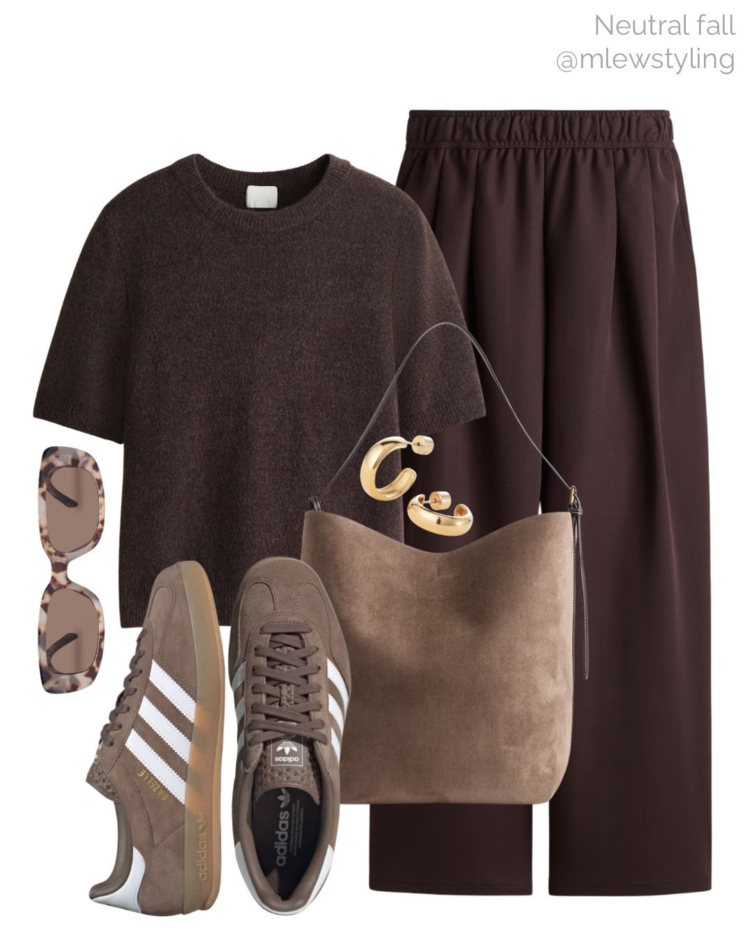 Neutral fall outfit with a knit tee and comfy pants 🤎🐻

Tags: new-in H&M, fall fashion, autumn outfit, adidas gazelle sneakers, aire sunglasses, gap suede tote bag, Jenny bird gold hoop earrings, neutral aesthetic, weekend outfit, travel look, mom on the go, back to school 

#LTKFindsUnder50 #LTKTravel #LTKItBag
