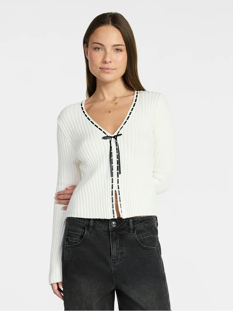 Madden NYC Women's Tie Front Top with Long Sleeves, Sizes XXS-XXL | Walmart (US)