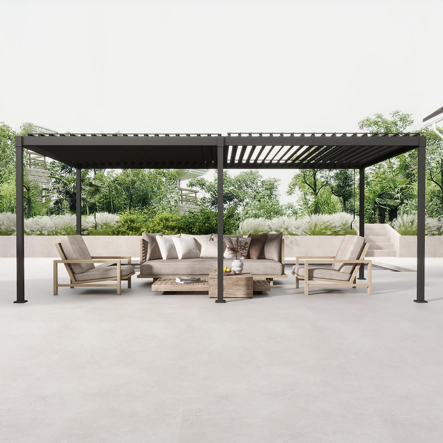 80S Louvered Pergola 10' x 20', Modern Style with Adjustable Louvers and Integrated Drainage Syst... | Amazon (US)