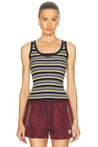 Miu Miu Striped Tank Top in Navy,Yellow | FWRD 