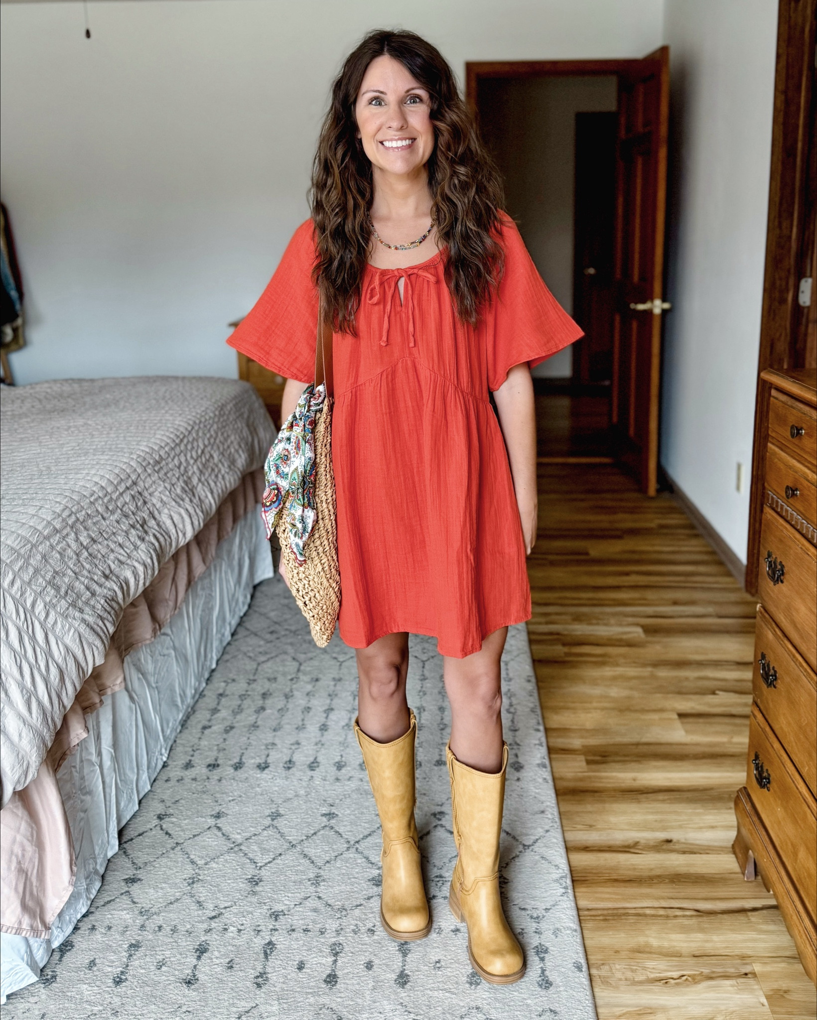 maybe not a typical spring color, but I don’t care 🤷🏽‍♀️ it’s fun and bright ♥️☀️🥰

Is it spring weather where you are?!
Save this post for spring outfit inspiration for when it is!🫶🏽

xs petite in my dress, xs in my denim jacket, size 6 in my boots! Love this colorful scarf, colorful beaded necklace and bag!

#oldnavycreator #gauzecotton #springstyle2026 #fryeboots #petitestyle

#LTKootd #LTKPetite #LTKgrwm