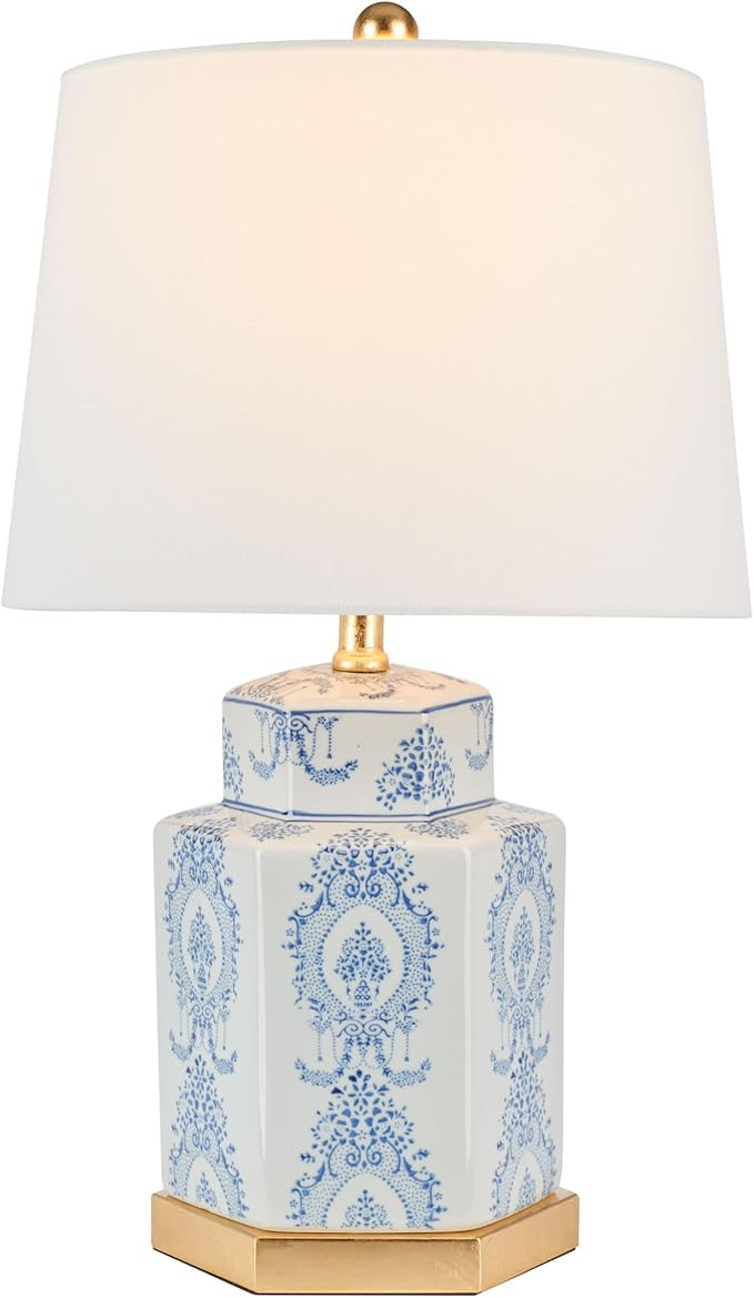 SAFAVIEH Lighting Collection – Bodin Set of 2 Blue & White Ceramic Table Lamps with Gold Leaf A... | Amazon (US)