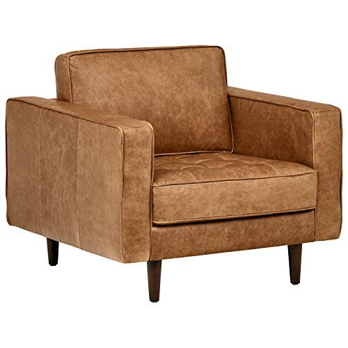 Amazon Brand – Rivet Aiden Mid-Century Modern Tufted Leather Accent Chair (35.4"W) - Cognac Lea... | Amazon (US)
