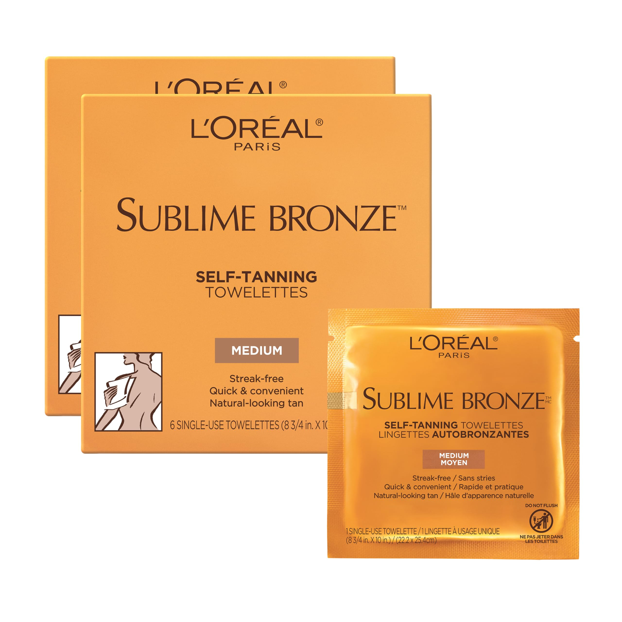 L'Oreal Paris Sublime Bronze Self Tanning Towelettes, Streak-Free, Natural Looking Tan, 6 ct | Amazon (US)