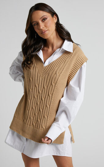Cadha Vest - Knit Vest in Camel | Showpo (US, UK & Europe)