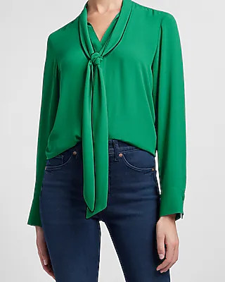 Piped Tie Neck Portofino Shirt | Express