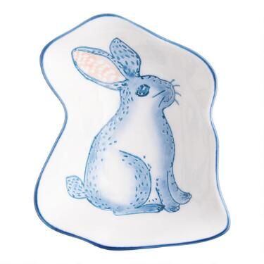 Hand Painted Blue And White Bunny Figural Bowl | World Market