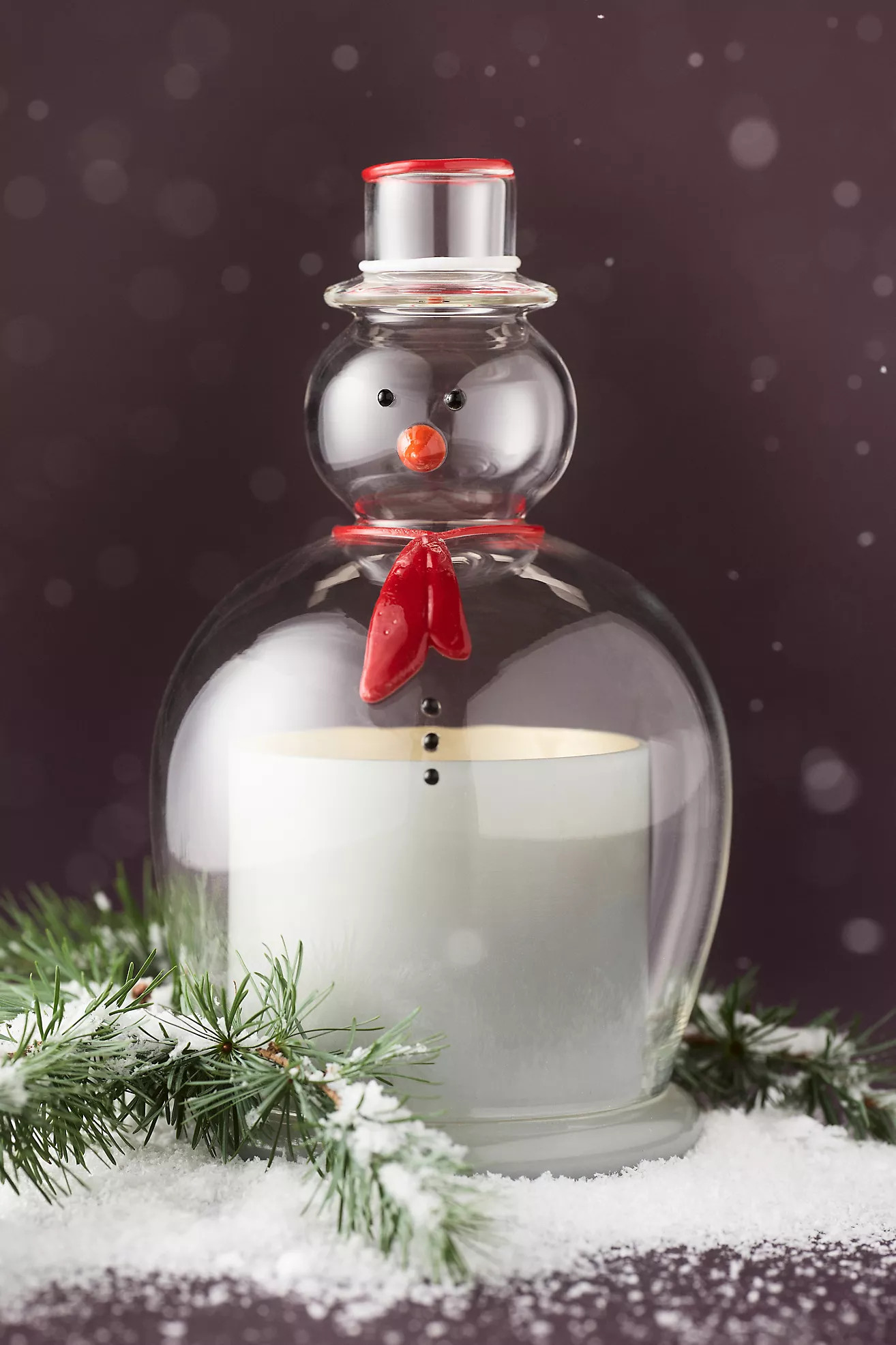 Figural Snowman Woody Fresh Balsam & Cedarwood Glass Cloche Candle | Anthropologie (US)