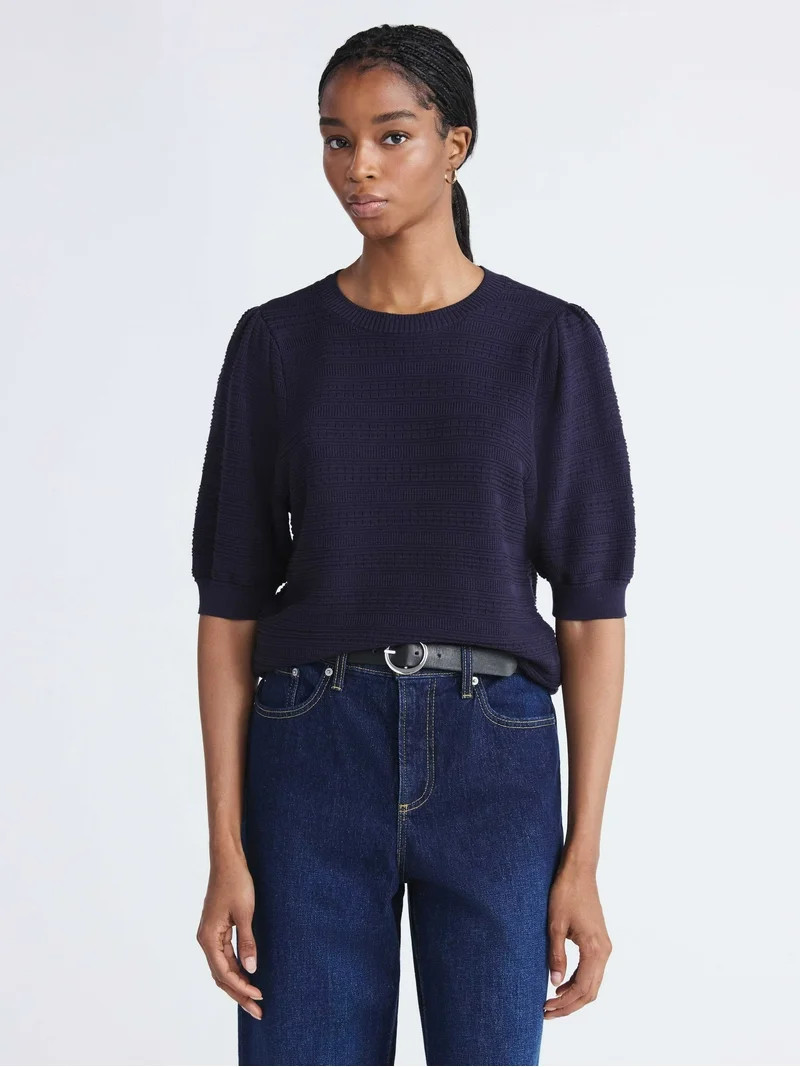 Free Assembly Women’s and Women's Plus Textured Sweater Tee with Puff Sleeves, Lightweight, Siz... | Walmart (US)