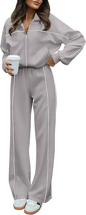 BTFBM Women's Two Piece Tracksuit Fall 2024 Long Sleeve Zip Up Sweatshirt Long Pants Outfits Jogg... | Amazon (US)