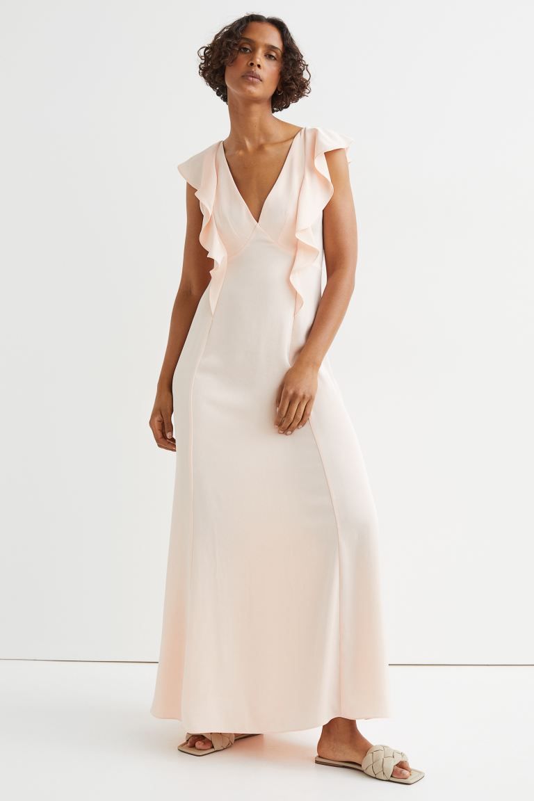 Maxi dress in a softly draping weave with a V-neck at the front and an open back with narrow ties... | H&M (UK, MY, IN, SG, PH, TW, HK)