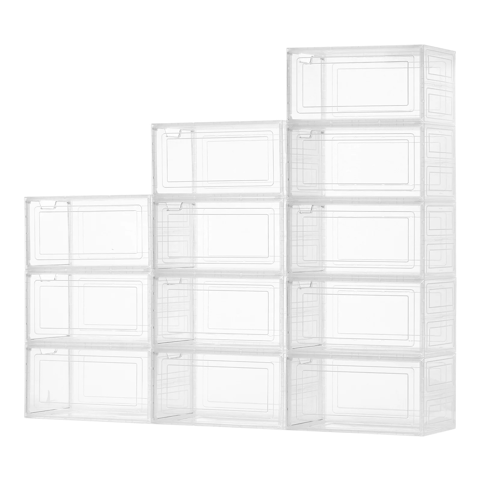 KFFKFF 12 Pack Clear Stackable Shoe Storage Boxes with Magnetic Doors, Fits Up to US Size 13, Pla... | Walmart (US)
