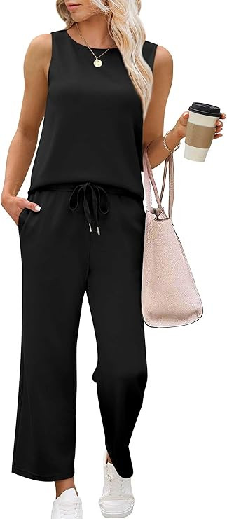 SAMPEEL Two Piece Sets for Women Summer Outfits Beach Vacation Clothes Wide Leg Crop Pants | Amazon (US)