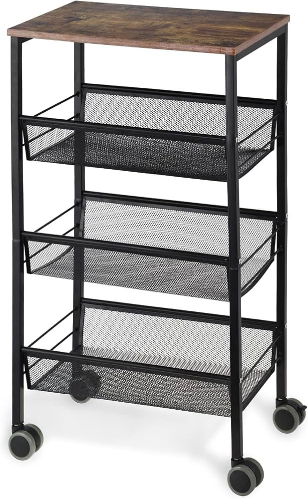 LIANTRAL Rustic Kitchen Storage Cart, 4 Tier Kitchen Cart on Wheels, Metal Mesh Storage Pantry Ca... | Amazon (US)