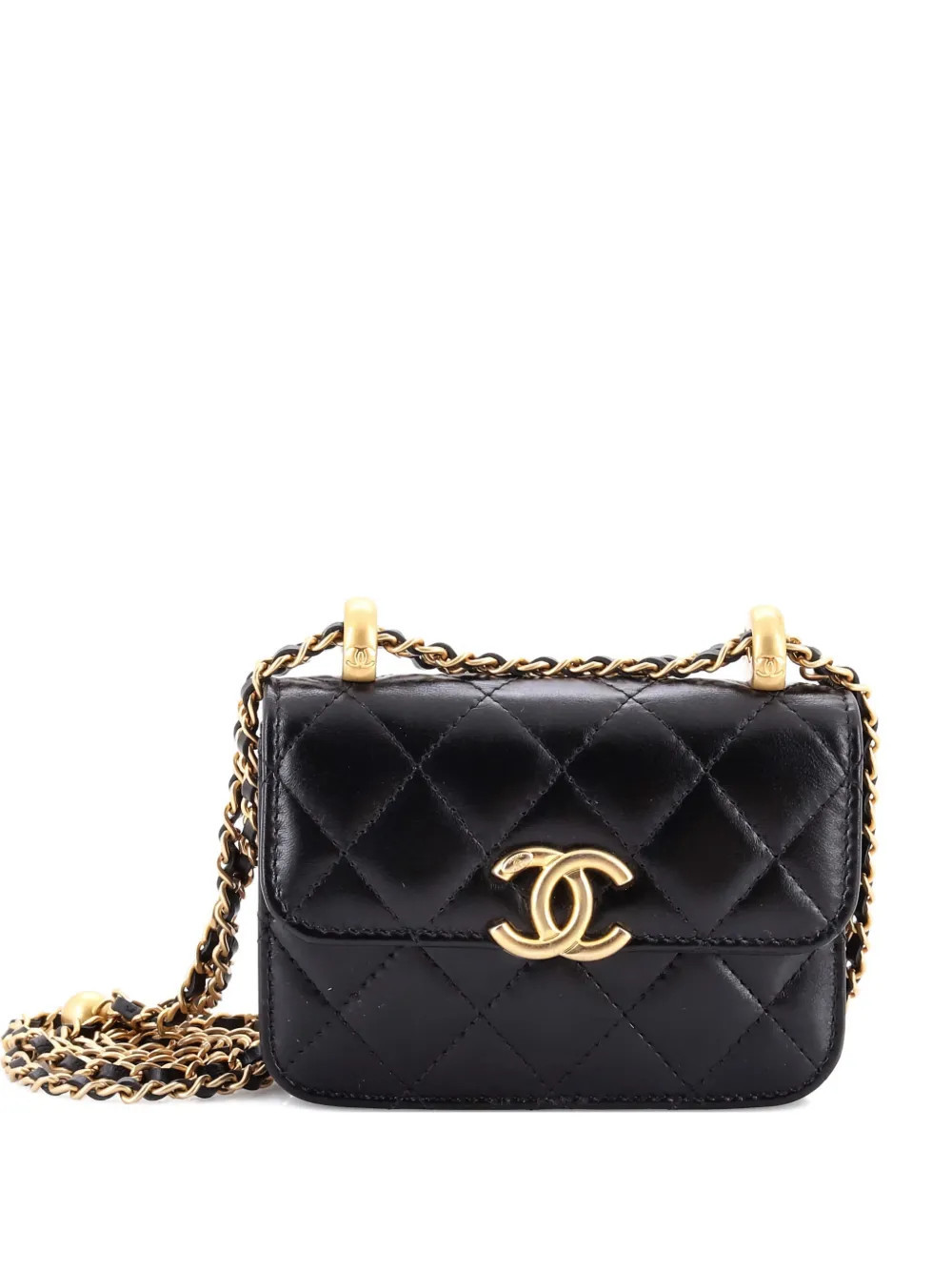 CHANEL Pre-Owned Perfect Fit Flap Coin Purse with Chain Quilted Calfskin clutch bag - Black | Farfetch Global