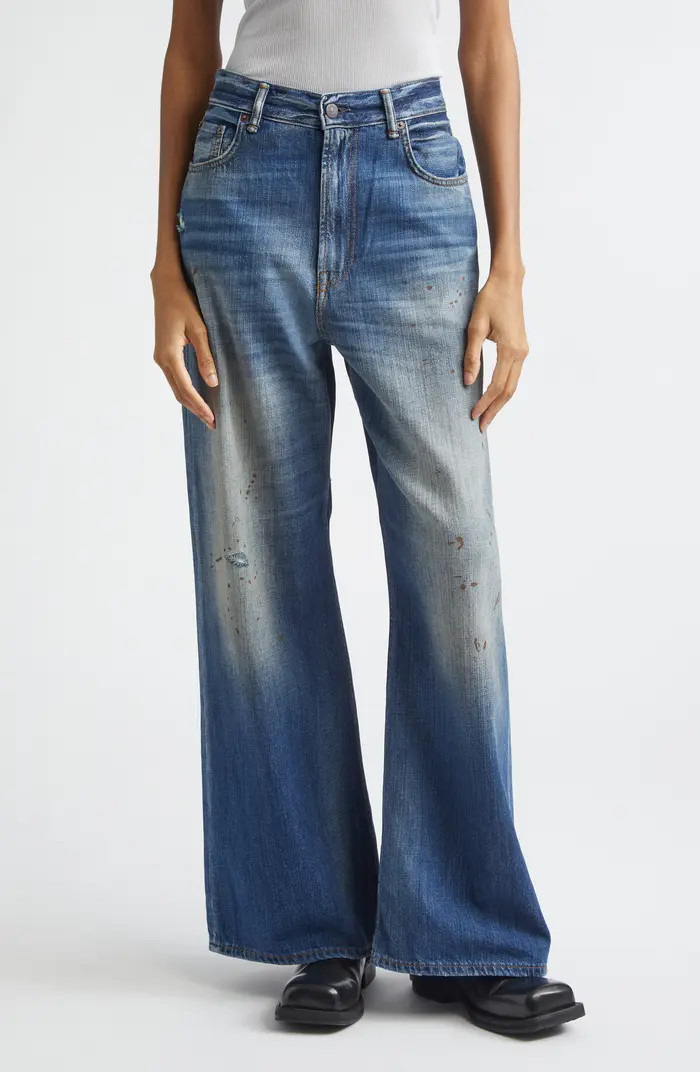 Distressed and Dirtied Regular Fit Wide Leg Jeans | Nordstrom