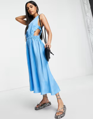 Topshop Petite premium open back pini midi dress in cobalt | ASOS (Global)