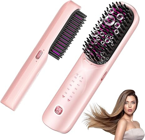 Cordless Hair Straightener Brush - Portable Hair Straightening Brush for Travel - 300M Negative I... | Amazon (US)