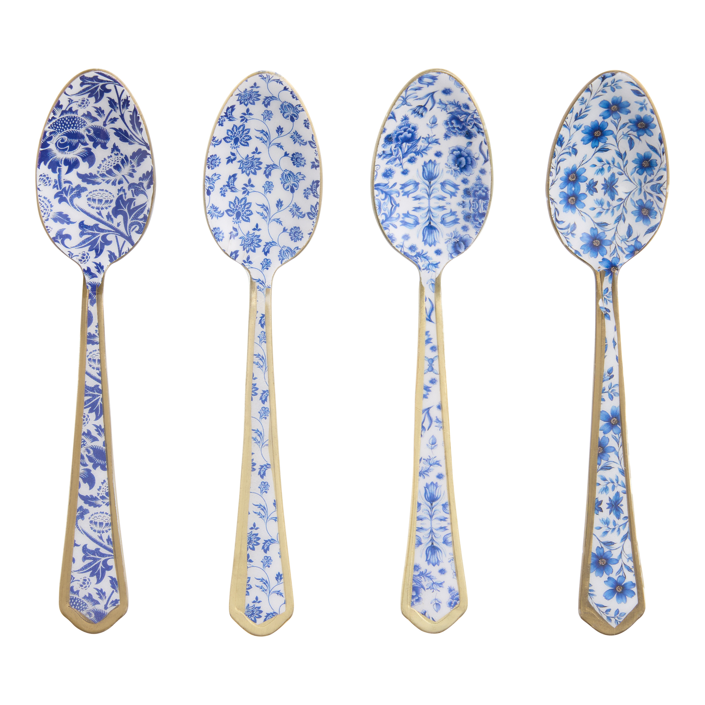 Blue Stainless Steel Enamel Floral Cocktail Spoons 4 Pack | World Market