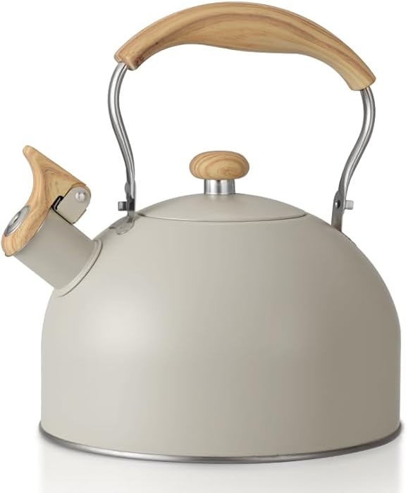 Stove Top Kettle, 2.5 Quart Whistling Kettle for Gas Hob with Wood Pattern Handle Loud Whistle Fo... | Amazon (UK)