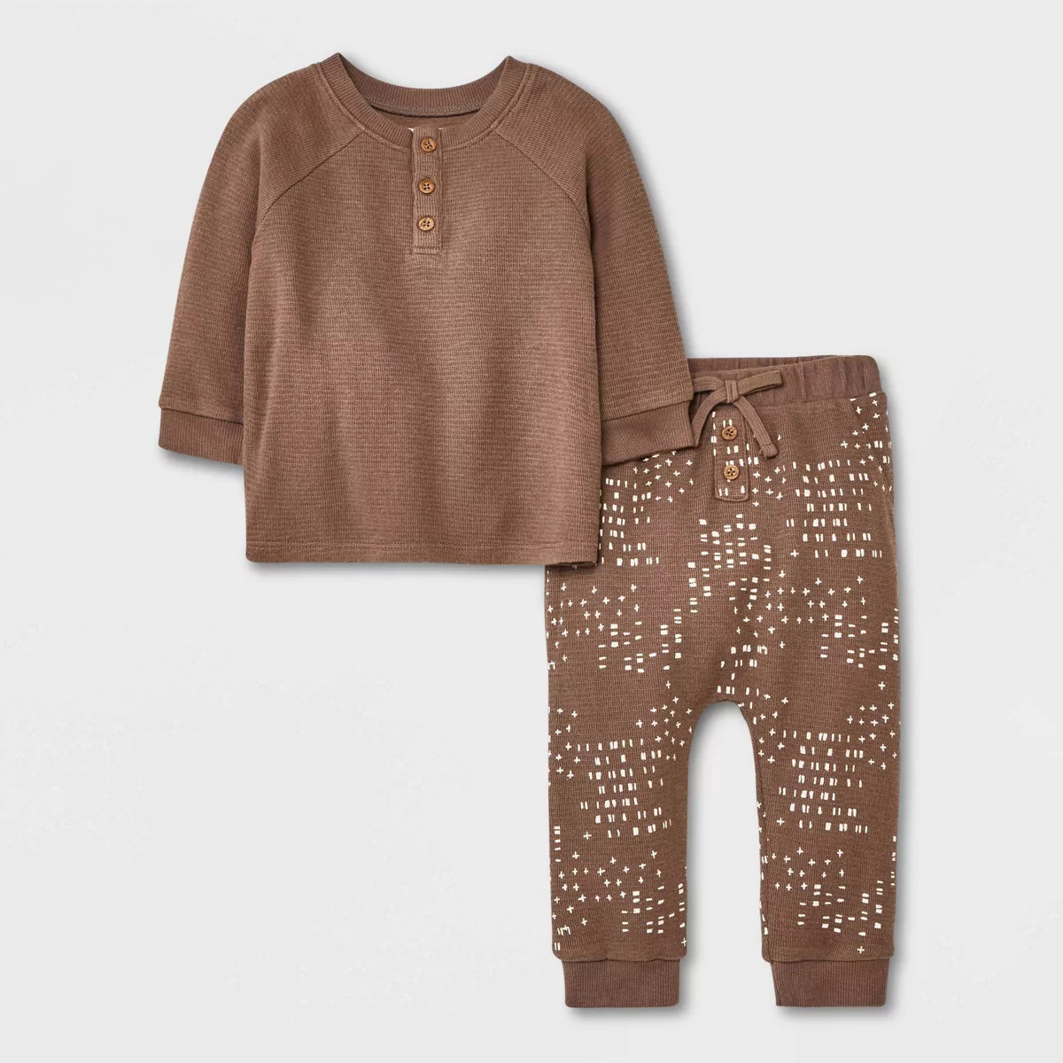 Grayson Collective Baby Boys' Ponte Henley Top & Jogger Pants Set - Brown | Target