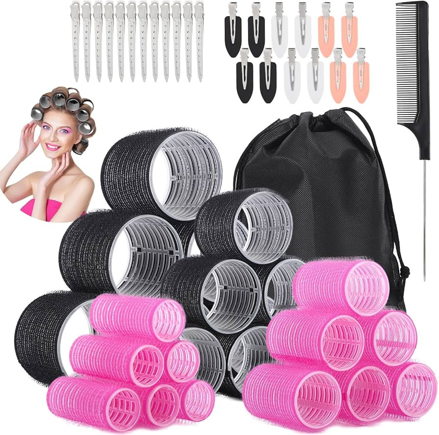 50Piece Hair Rollers Set, Self Grip Hair Rollers for Long Medium Short Hair, 4 Sizes of Hair Roll... | Amazon (US)