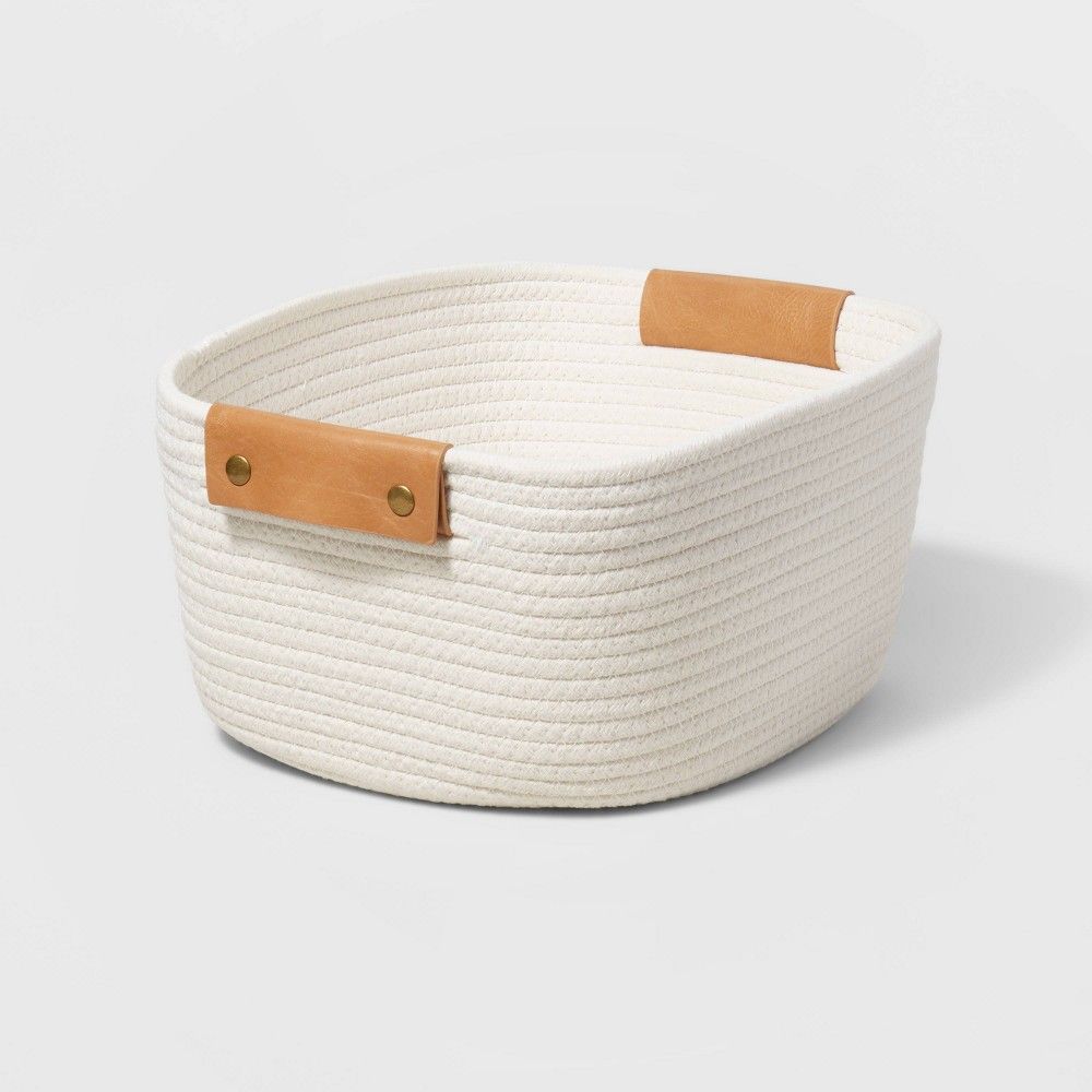 13"" Decorative Coiled Rope Square Base Tapered Basket Small White - Brightroom | Target
