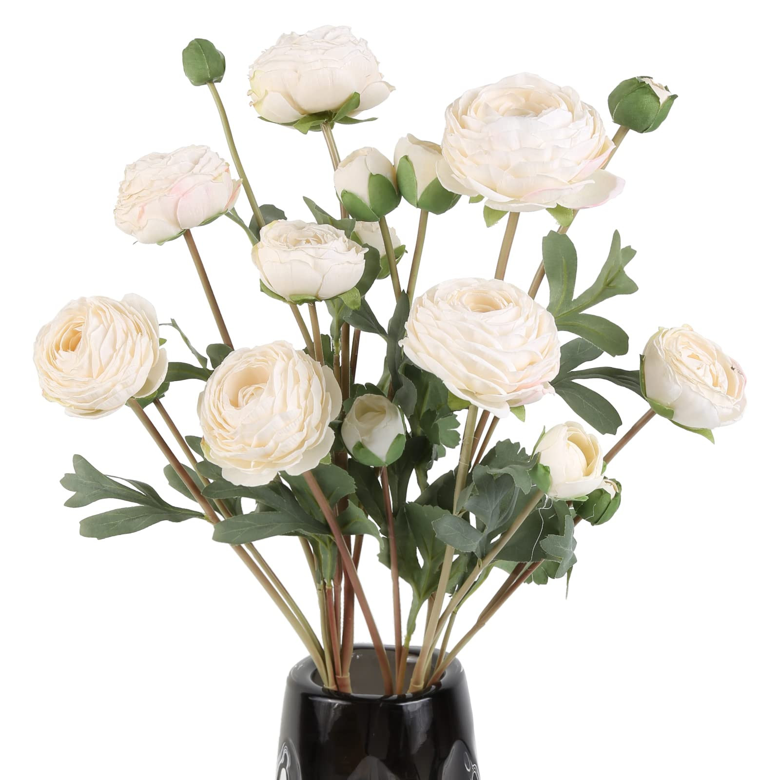 White Artificial Ranunculus Flowers Bouquets,18 Heads Vintage Silk Flowers Buttercup Long Stems F... | Amazon (US)