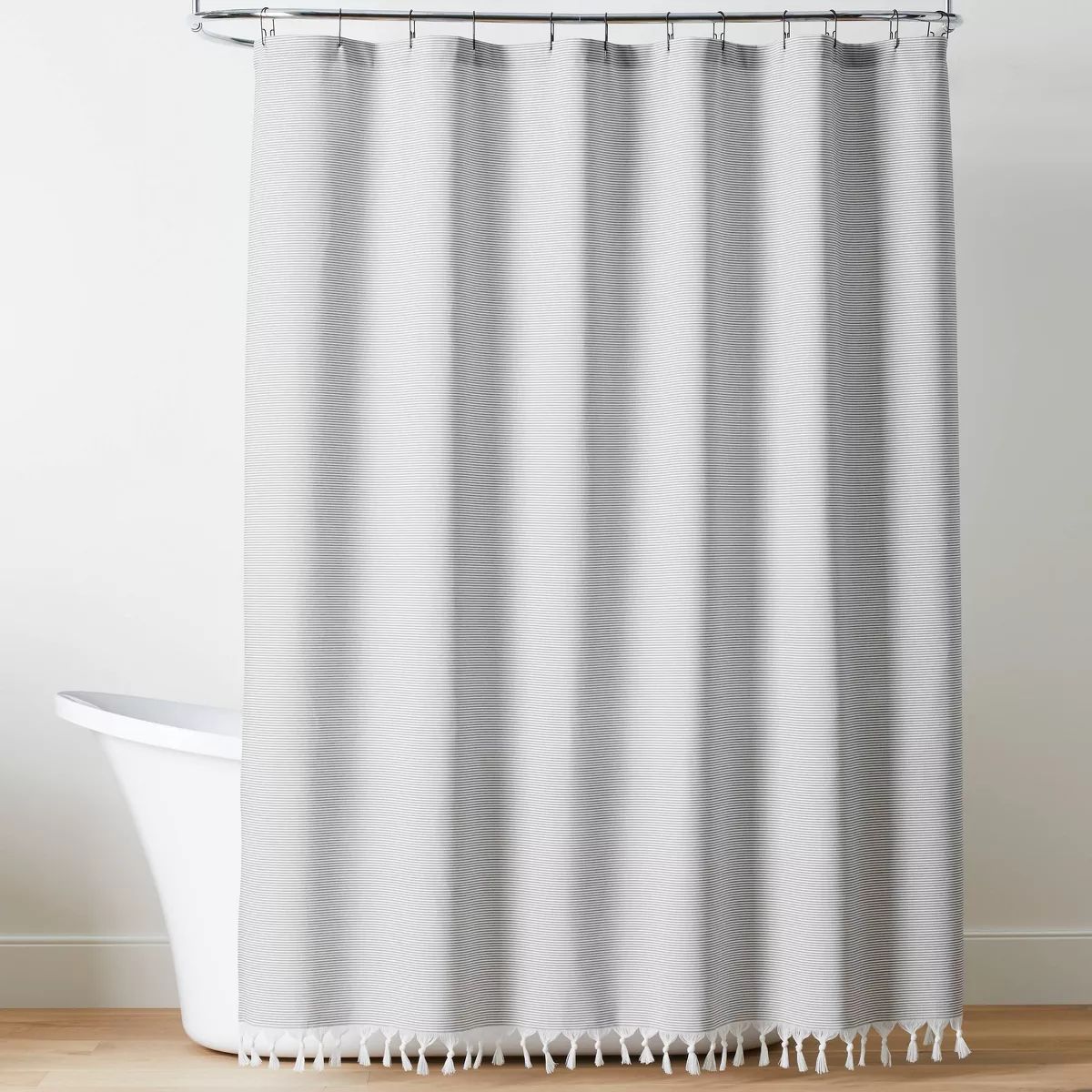 Ticking Stripe Woven Shower Curtain Gray/Cream - Hearth & Hand™ with Magnolia | Target