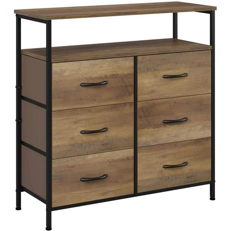 Dresser for Bedroom with 6 Foldable Fabric Drawers, Free Standing Storage Cabinet, Modern Nightst... | Walmart (US)