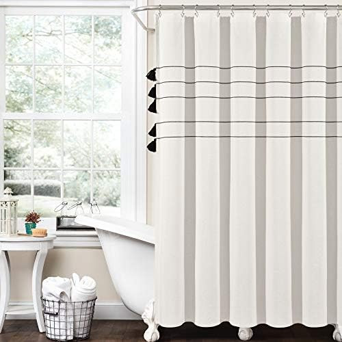 Lush Decor Farmhouse Boho Stripe Woven Tassel Yarn Dyed Cotton Shower Curtain, 72" x 72", Ivory | Amazon (US)
